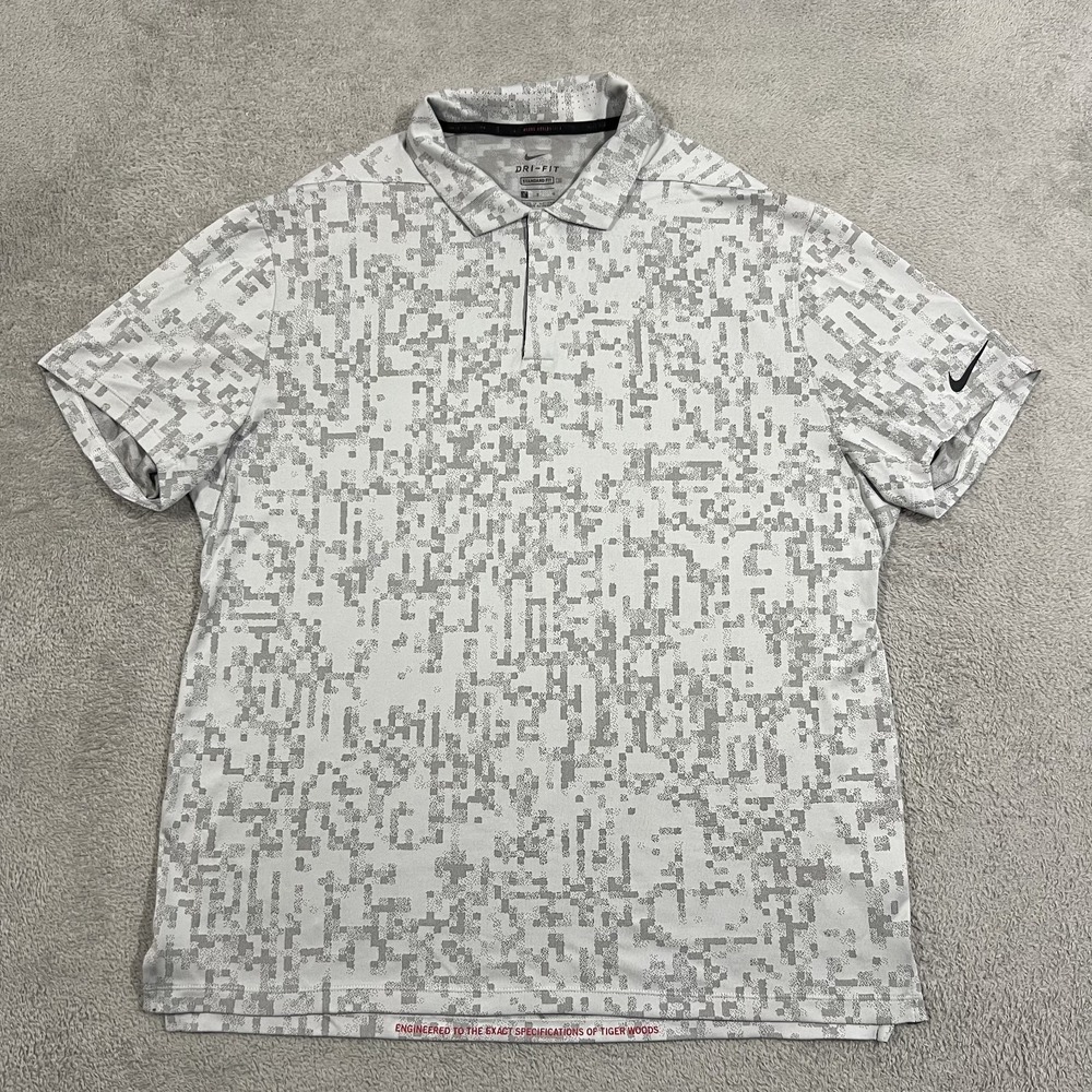 Nike Tiger Woods Polo Shirt Mens Large Gray Digital Camo Golf Performance CU9528